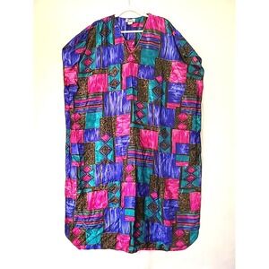 Vintage Winlar Kaftan Womans House Dress Loungewear Free Size Colorful Geometric